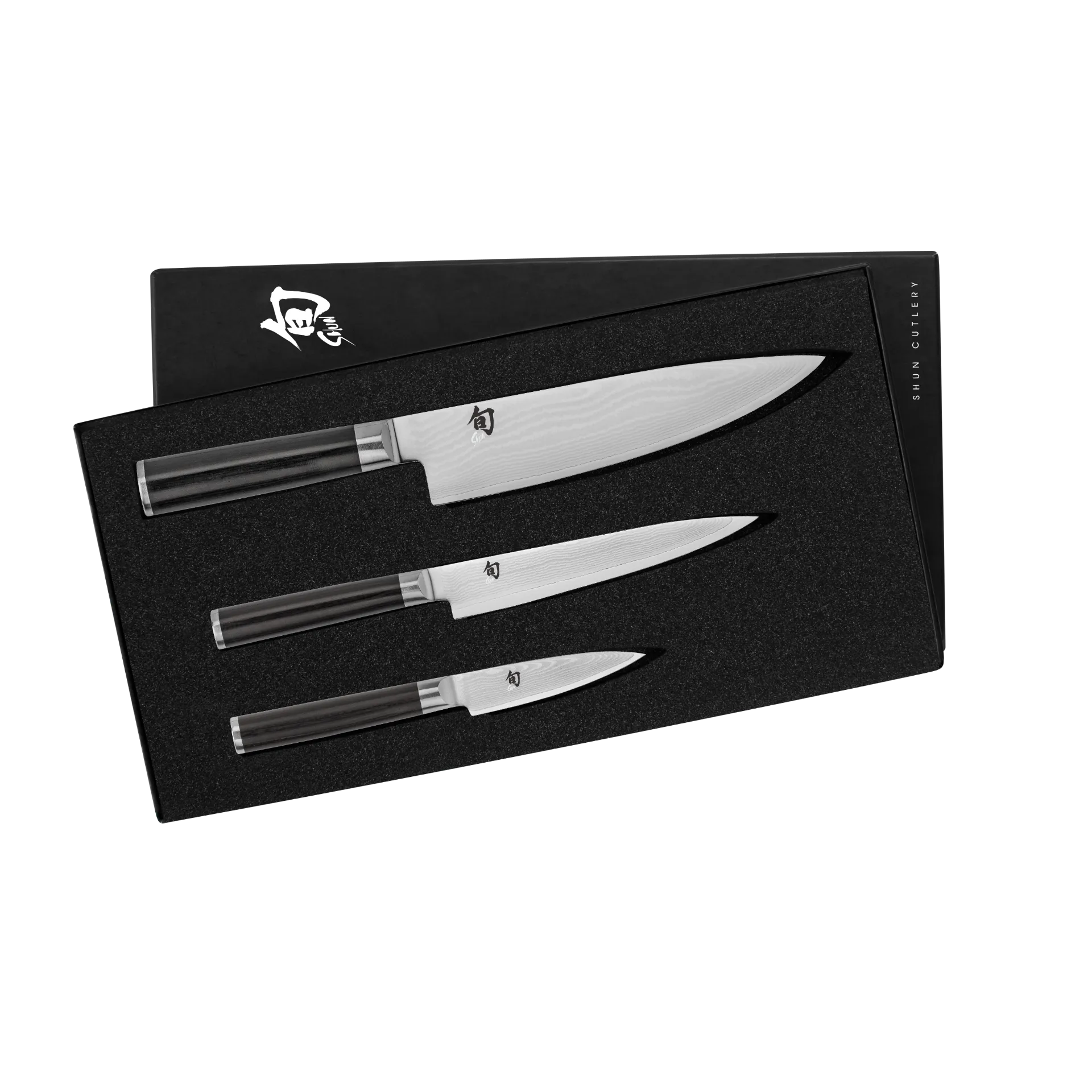 Shun Cutlery Classic 3 Piece Starter Set 8” Chef's Knife, 3.5” Paring 3.5", 6” Utility Knife DMS300 - Made in Japan