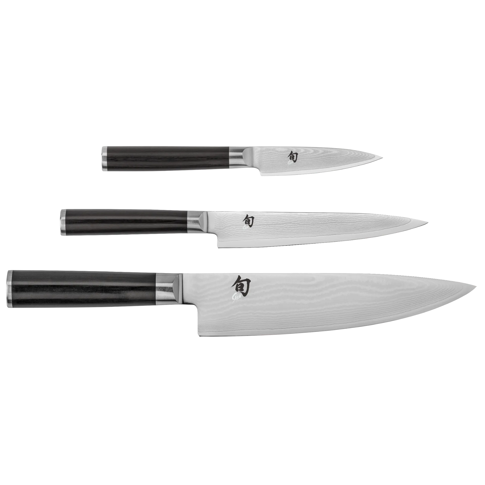 Shun Cutlery Classic 3 Piece Starter Set 8” Chef's Knife, 3.5” Paring 3.5", 6” Utility Knife DMS300 - Made in Japan