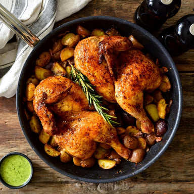 Hestan ProBond Professional Clad Stainless Steel TITUM™ Nonstick Fry Pan 12.5" / 32 cm - Made in Italy - 31577 with Chicken