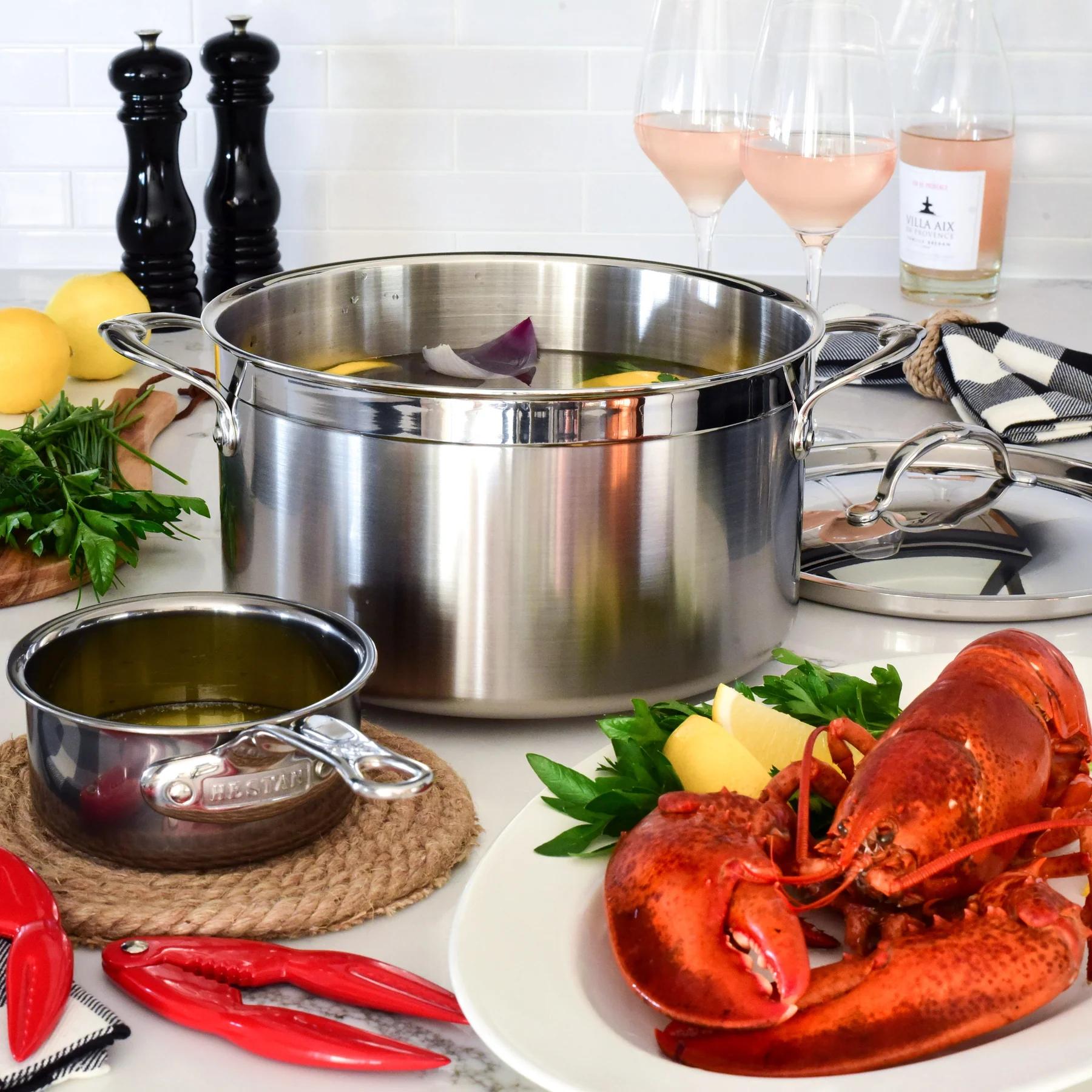 Hestan ProBond Professional Clad Stainless Steel Essential Stock Pot 8 Qt / 26 cm - Made in Italy - 31567 Lobster Prep