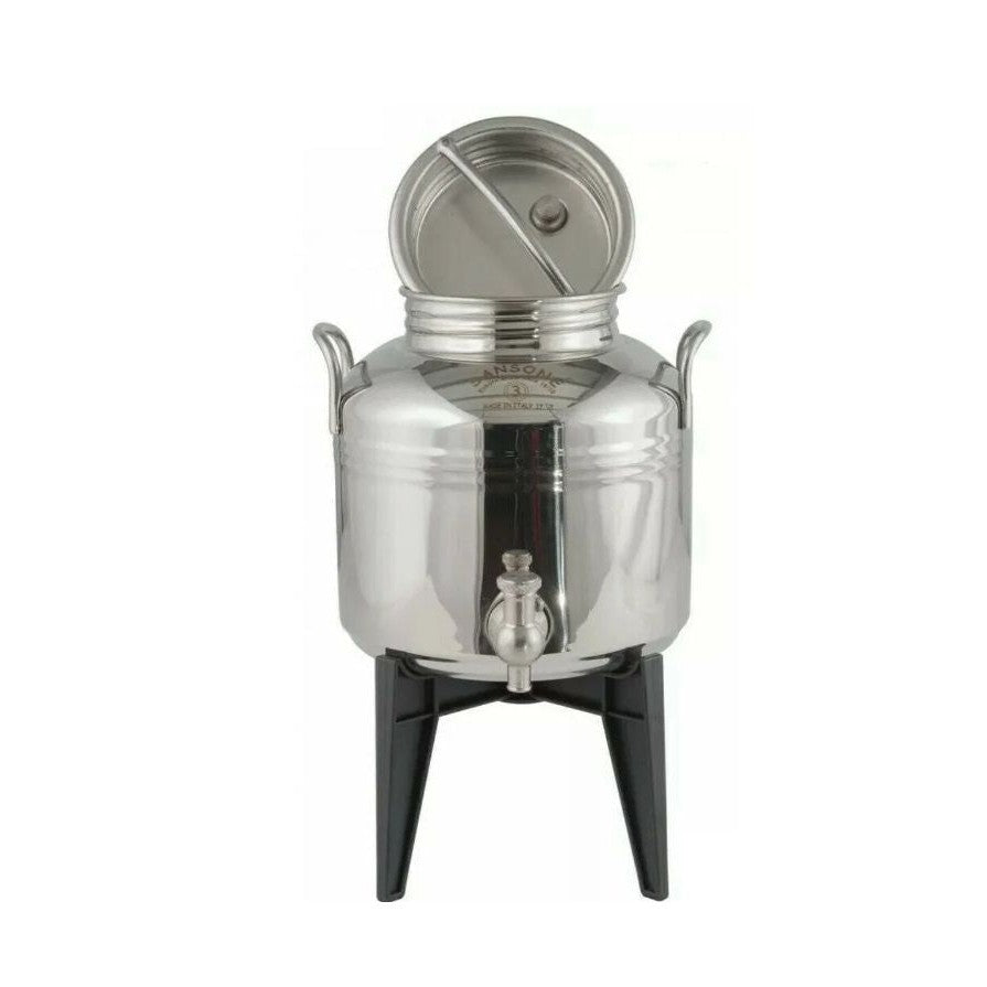 Sansone Jewel 3L/0.8 gal Fusti 18/10 Stainless Steel Canister, Spigot and .75L Oil Cruet  – NSF Certified for Holding Olive Oil and More – Made in Italy