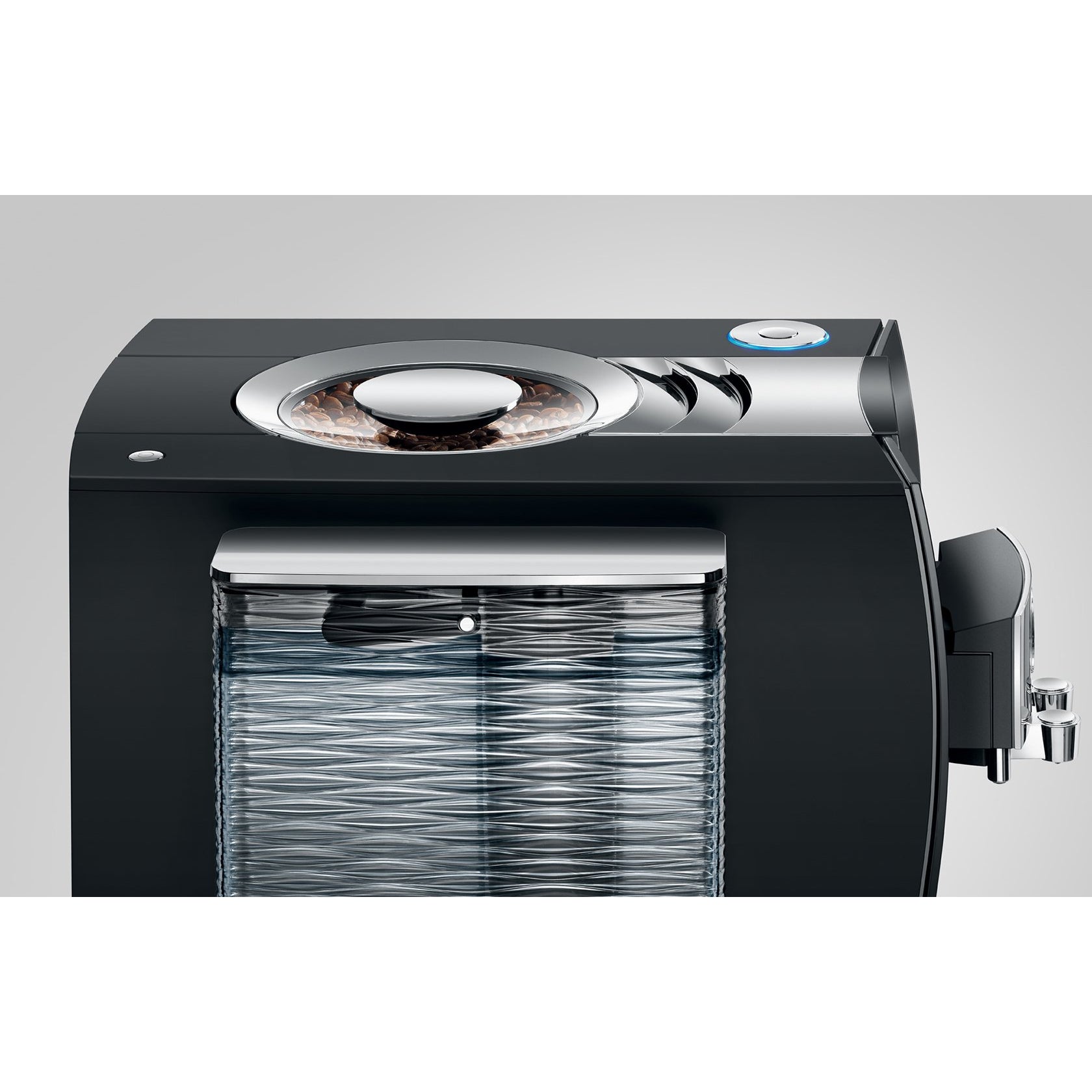 JURA Z10 Diamond Black Super Automatic Espresso Machine Bean Hopper and Water Tank View