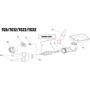 Fabio Leonardi Replacement Body/Neck for TC5 Meat Grinder Attachment